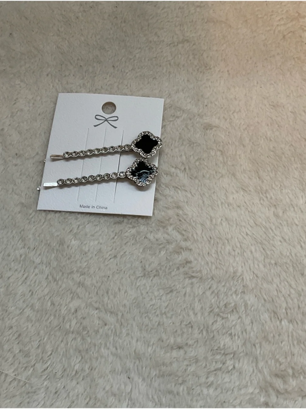 Silver Hair Pins with Black Gem Accent